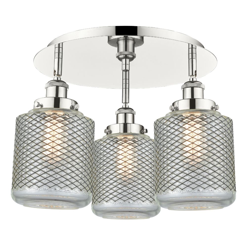 Innovations 916-3C-PN-G262 Edison - 3 Light 18" Flush Mount - Polished Nickel Finish - Clear Wire Mesh Glass Shade