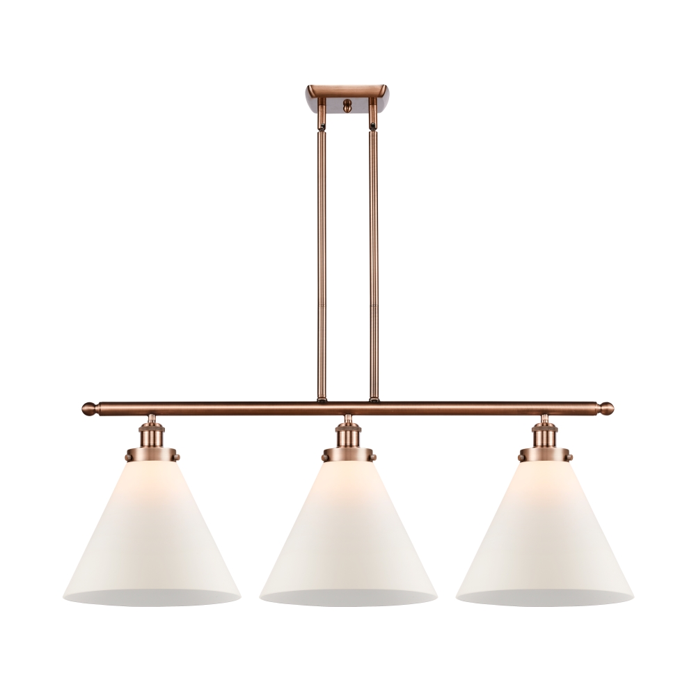 Innovations 916-3I-AC-G41-L-LED X-Large Cone 3 Light Island Light part of the Ballston Collection in Antique Copper