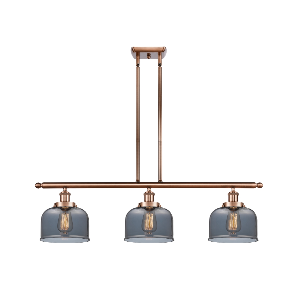 Innovations 916-3I-AC-G73-LED Large Bell 3 Light Island Light part of the Ballston Collection in Antique Copper