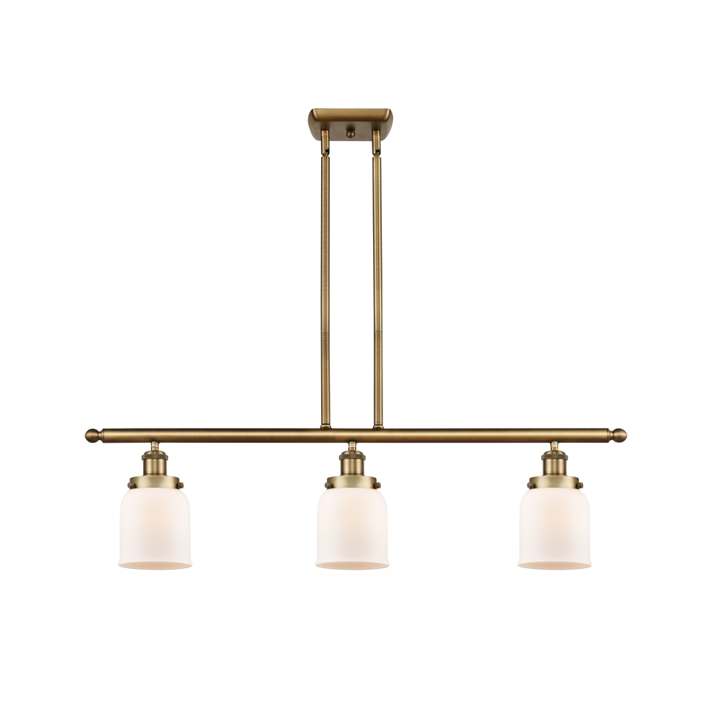 Innovations 916-3I-BB-G51 Small Bell 3 Light Island Light part of the Ballston Collection in Brushed Brass