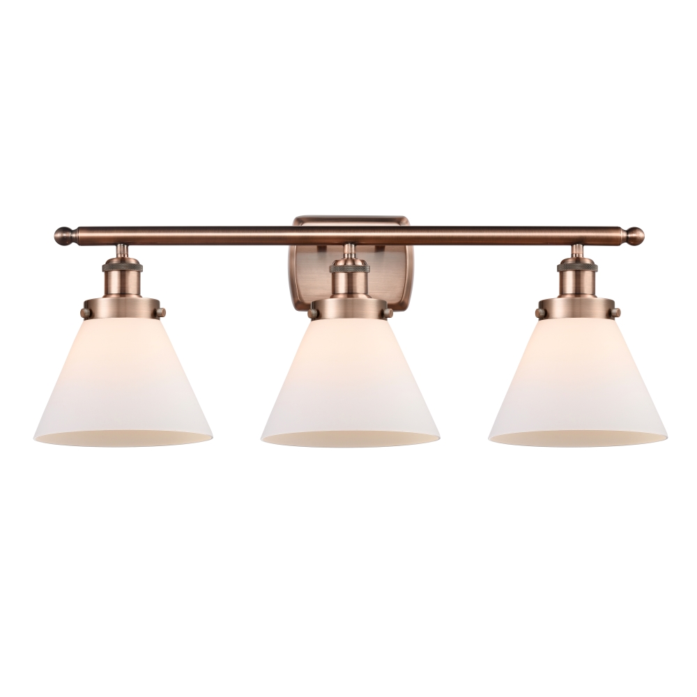 Innovations 916-3W-AC-G41 Large Cone 3 Light Bath Vanity Light part of the Ballston Collection in Antique Copper