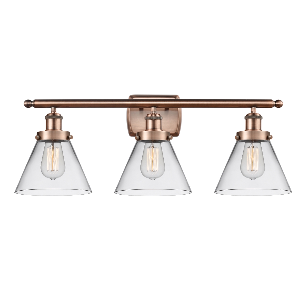 Innovations 916-3W-AC-G42 Large Cone 3 Light Bath Vanity Light part of the Ballston Collection in Antique Copper