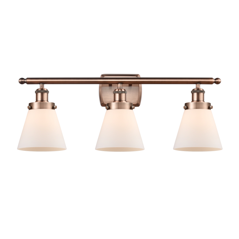 Innovations 916-3W-AC-G61 Small Cone 3 Light Bath Vanity Light part of the Ballston Collection in Antique Copper