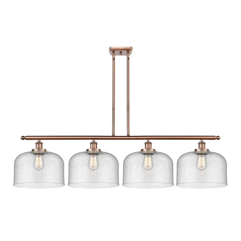 Innovations 916-4I-AC-G74-L-LED X-Large Bell 4 Light Island Light part of the Ballston Collection in Antique Copper