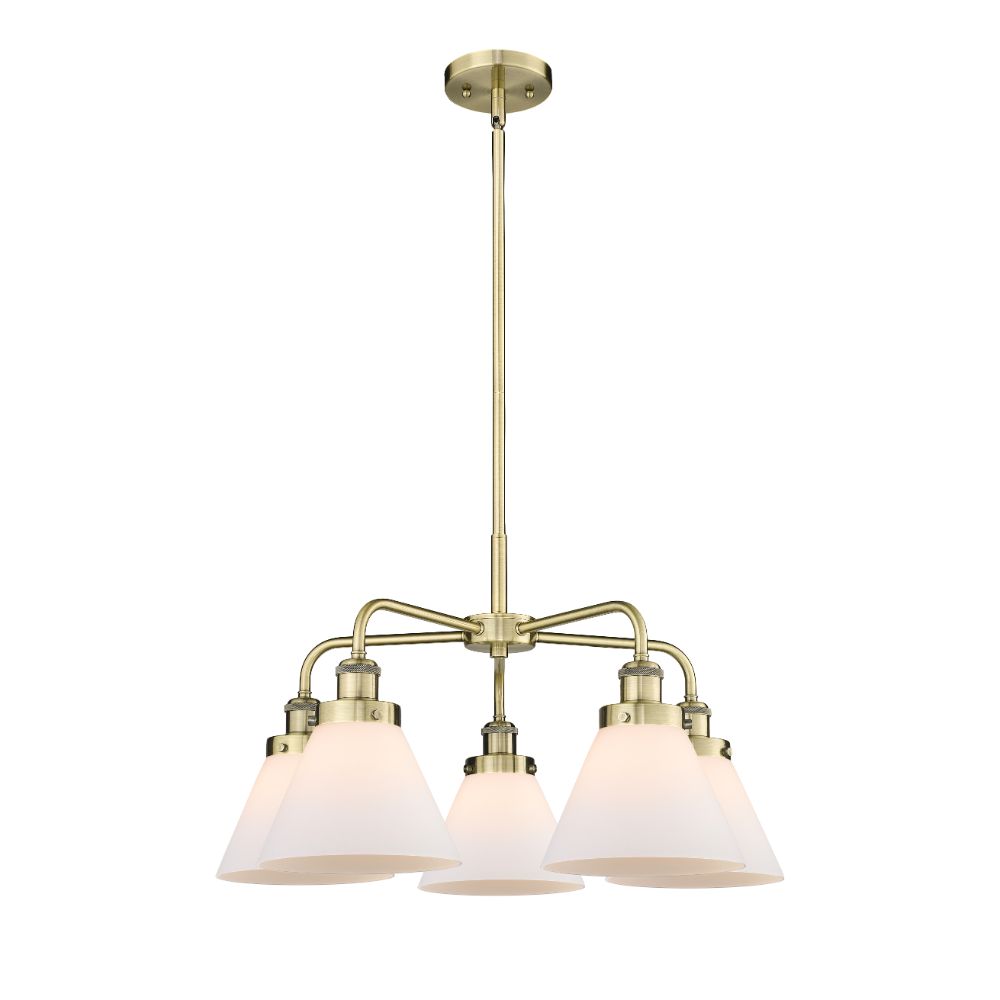 Innovations 916-5CR-AB-G41 Cone - 5 Light 26" Stem Hung Chandelier - Antique Brass Finish - Matte White Glass Shade