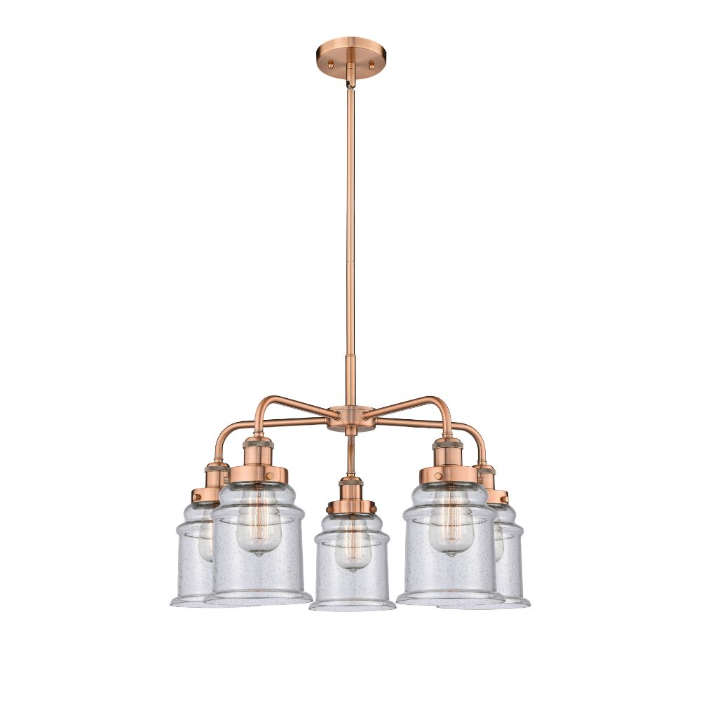 Innovations 916-5CR-AC-G184 Canton - 5 Light 24" Stem Hung Chandelier - Antique Copper Finish - Seedy Glass Shade