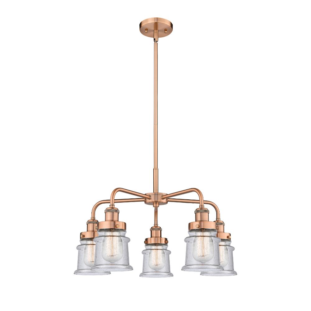 Innovations 916-5CR-AC-G184S Canton - 5 Light 23" Stem Hung Chandelier - Antique Copper Finish - Seedy Glass Shade