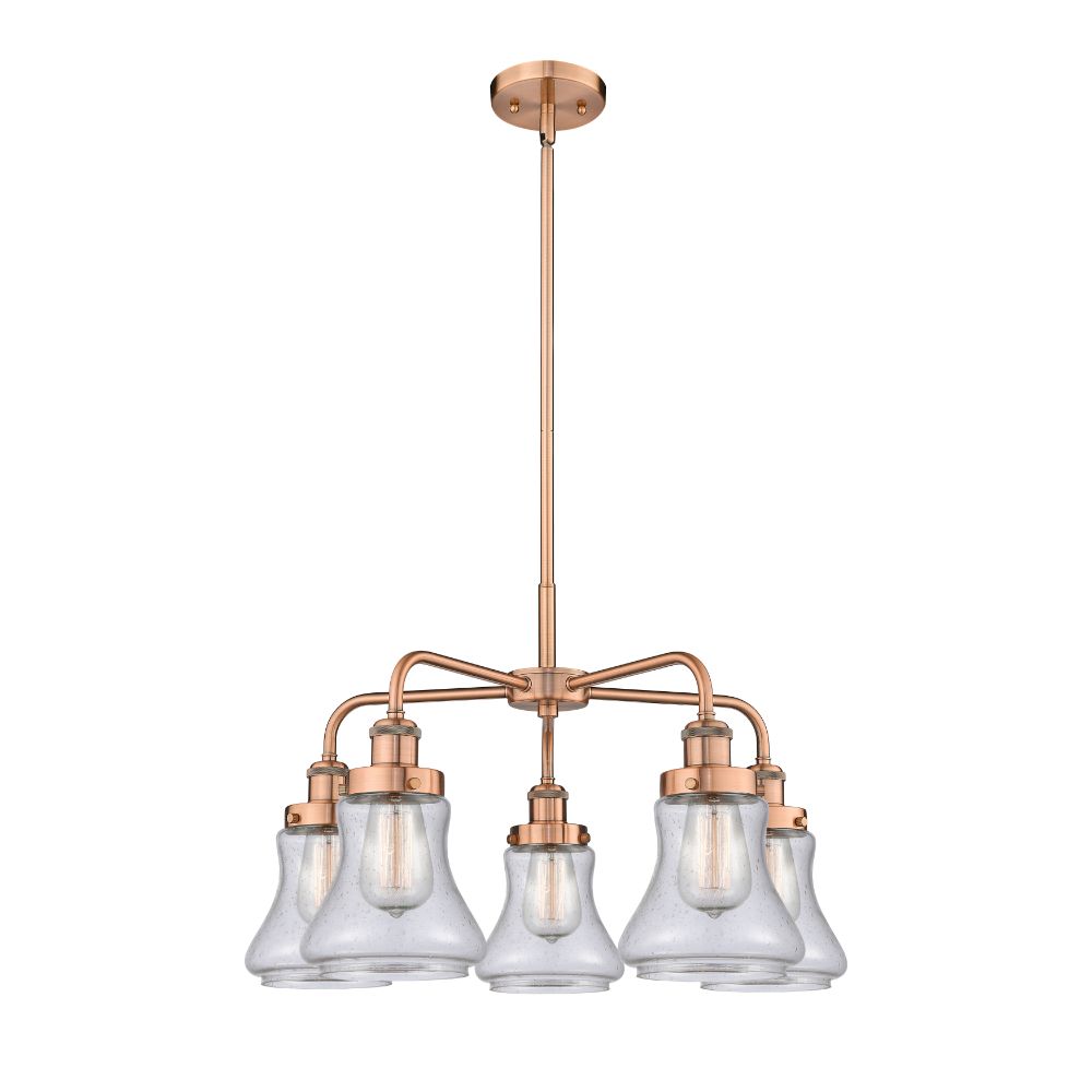 Innovations 916-5CR-AC-G194 Bellmont - 5 Light 24" Stem Hung Chandelier - Antique Copper Finish - Seedy Glass Shade