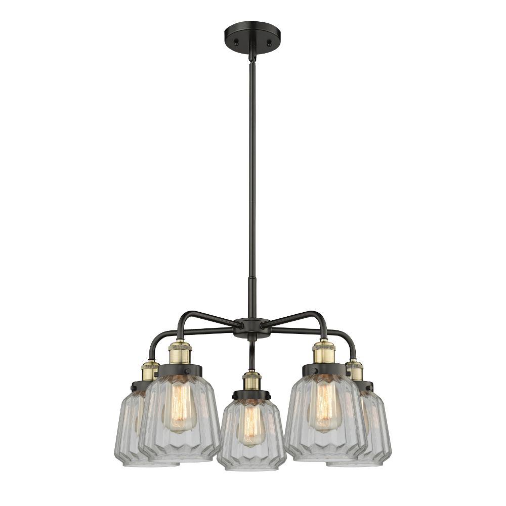 Innovations 916-5CR-BAB-G142 Chatham - 5 Light 25" Stem Hung Chandelier - Black Antique Brass Finish - Clear Glass Shade
