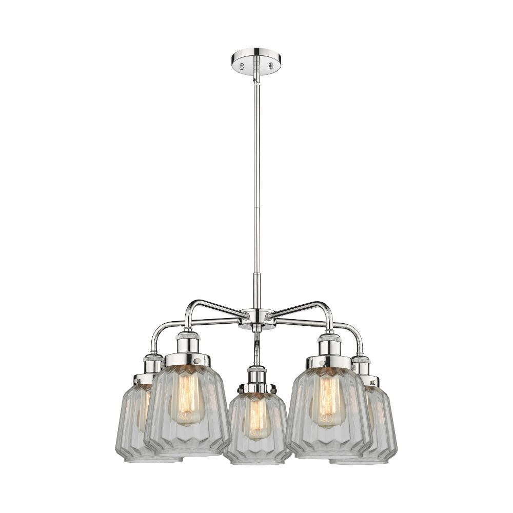 Innovations 916-5CR-PC-G142 Chatham - 5 Light 25" Stem Hung Chandelier - Polished Chrome Finish - Clear Glass Shade