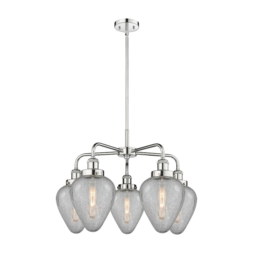 Innovations 916-5CR-PC-G165 Geneseo - 5 Light 24" Stem Hung Chandelier - Polished Chrome Finish - Clear Crackled Glass Shade