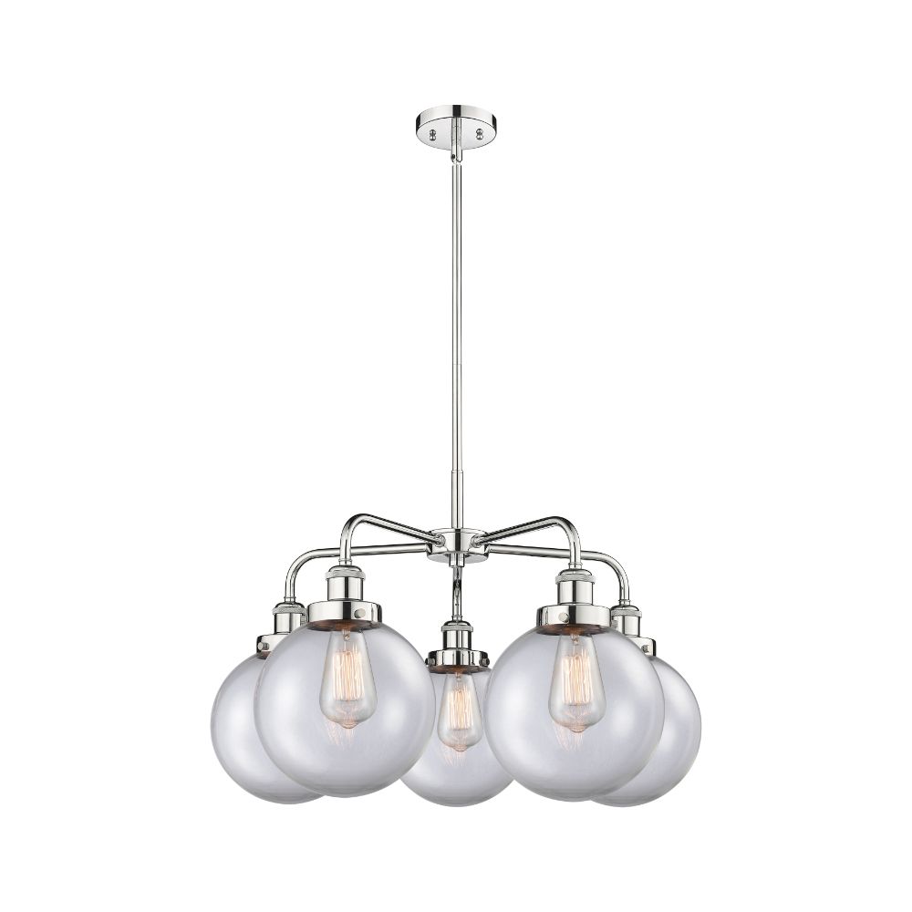 Innovations 916-5CR-PC-G202-8 Beacon - 5 Light 26" Stem Hung Chandelier - Polished Chrome Finish - Clear Glass Shade