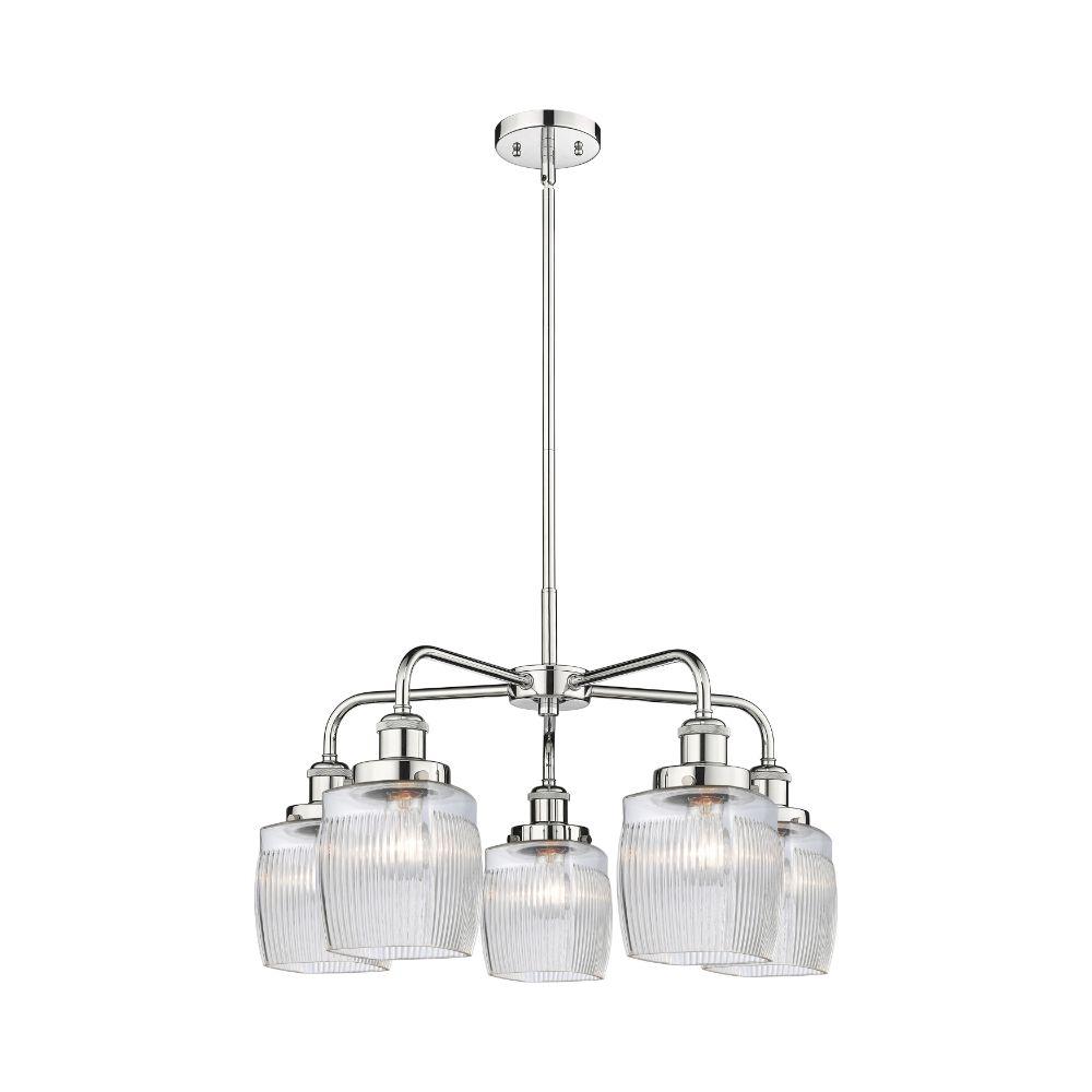 Innovations 916-5CR-PC-G302 Colton - 5 Light 24" Stem Hung Chandelier - Polished Chrome Finish - Clear Halophane Glass Shade