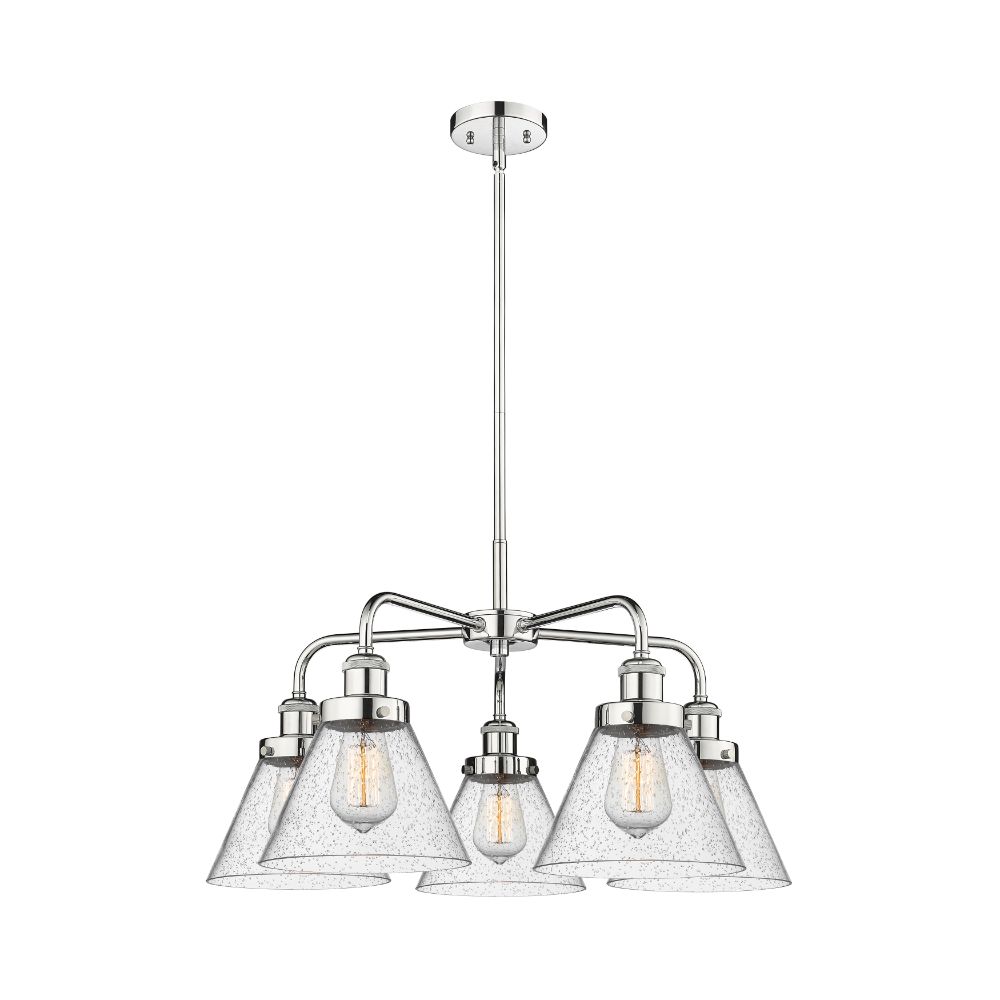Innovations 916-5CR-PC-G44 Cone - 5 Light 26" Stem Hung Chandelier - Polished Chrome Finish - Seedy Glass Shade