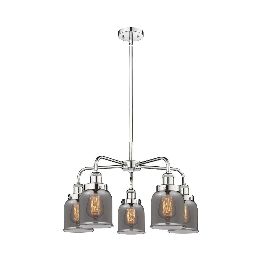 Innovations 916-5CR-PC-G53 Bell - 5 Light 23" Stem Hung Chandelier - Polished Chrome Finish - Plated Smoke Glass Shade