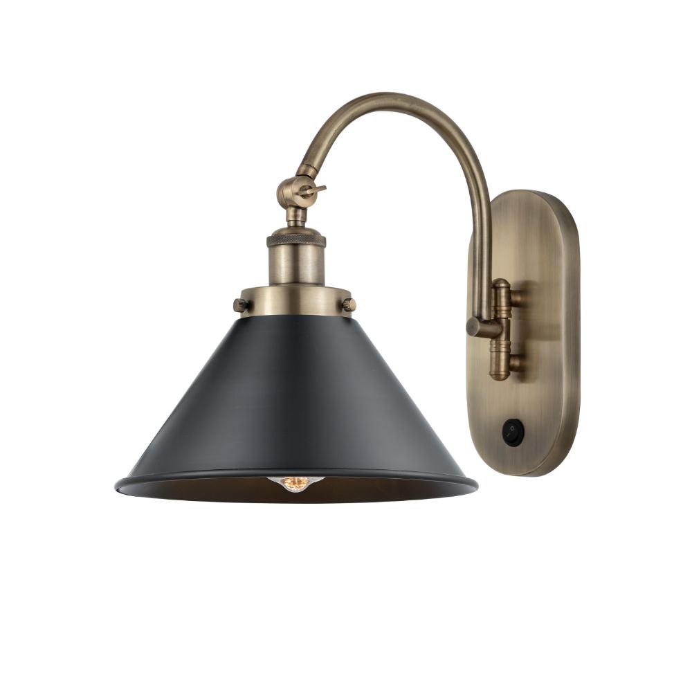 Innovations 918-1W-AB-M10-AB-LED Briarcliff 1 Light 10 inch Sconce in Antique Brass with Antique Brass Briarcliff Metal Shade