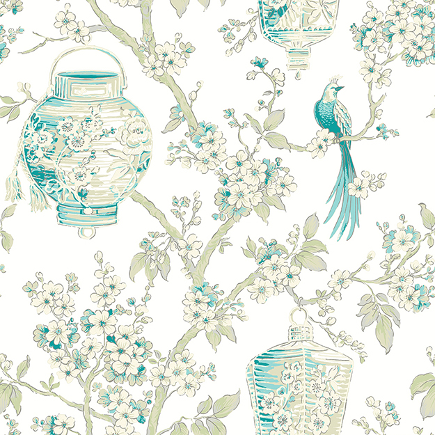 JF Fabrics 2201-65 Floral with Lanterns Straight Match Wallpaper