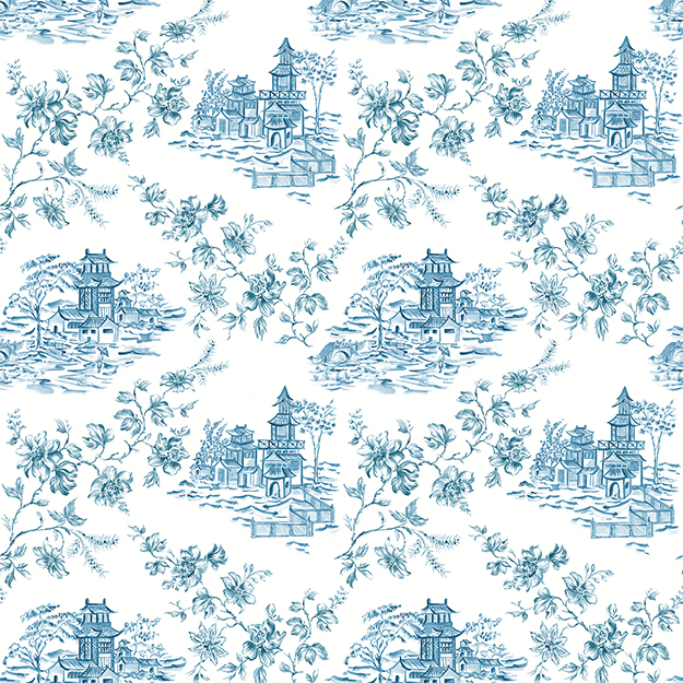 JF Fabrics 2207-66 Pagoda Toile Straight Match Wallpaper