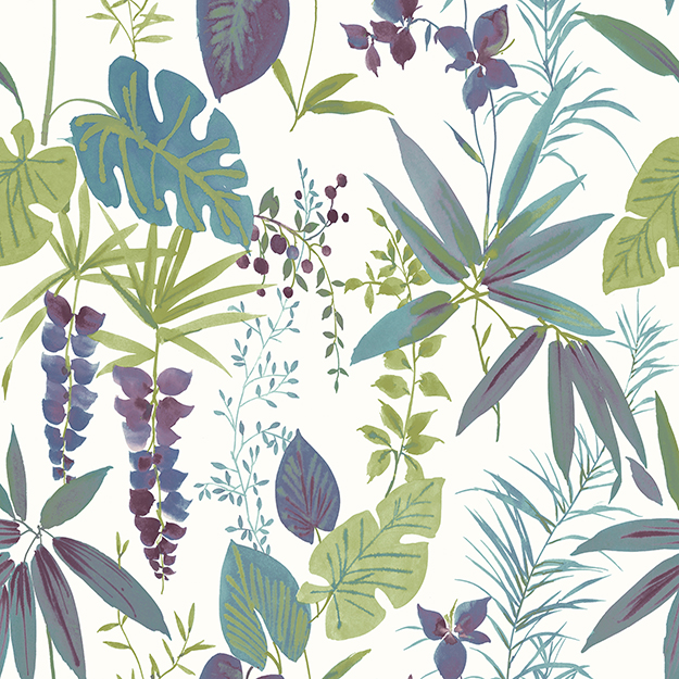 JF Fabrics 2212-59 Tropical Leaves Straight Match Wallpaper