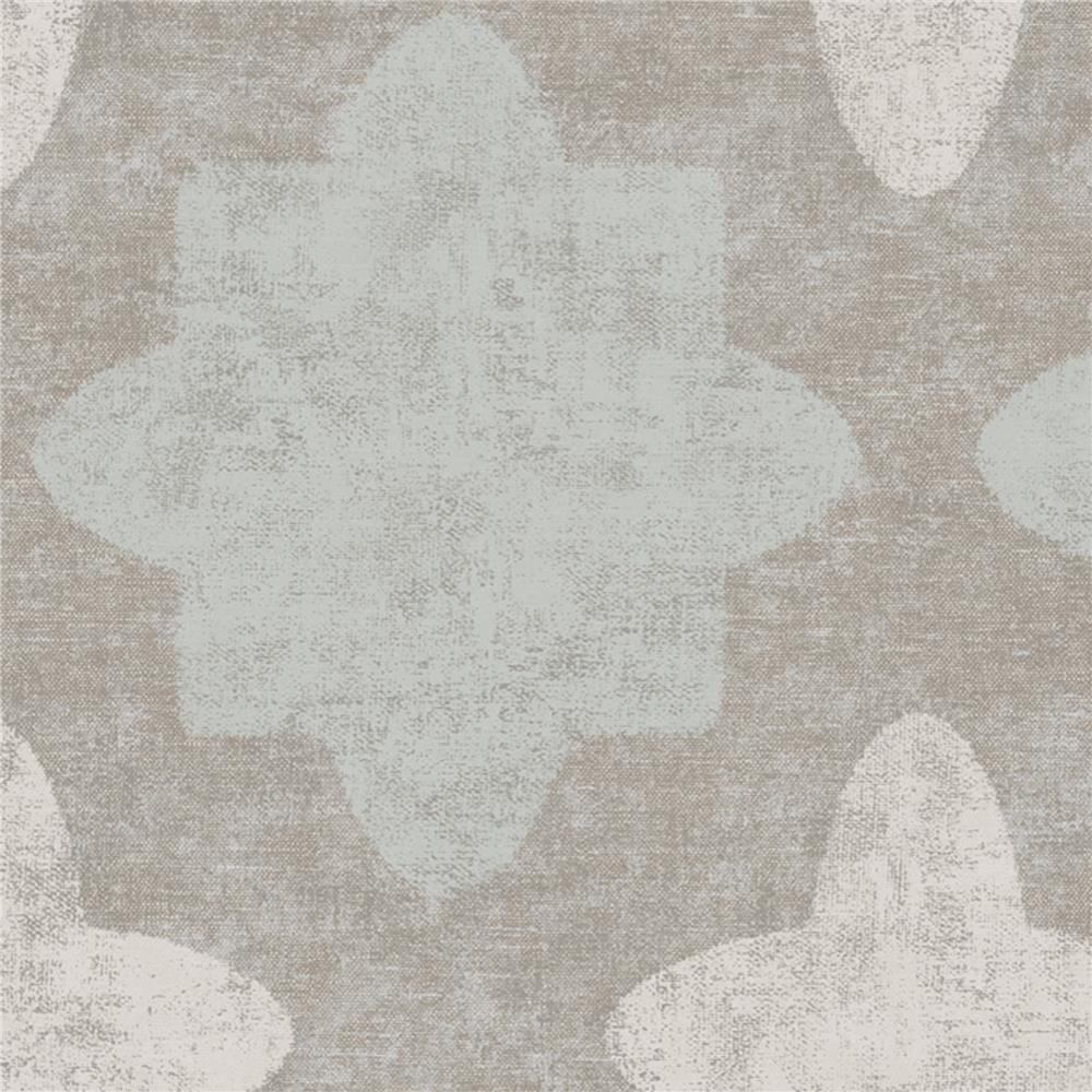 JF Fabrics 52073 63W8621 Karma Wallpaper in Aqua; Brown; Cream