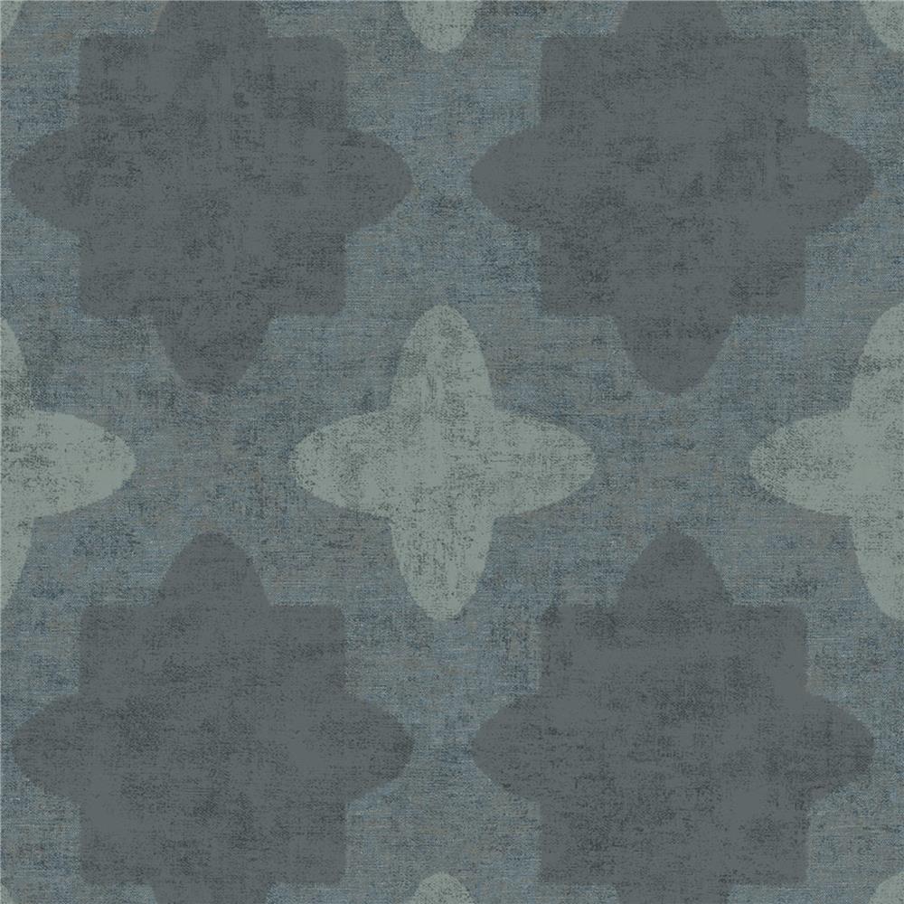 JF Fabrics 52073 67W8621 Karma Wallpaper in Navy; Blue; Teal