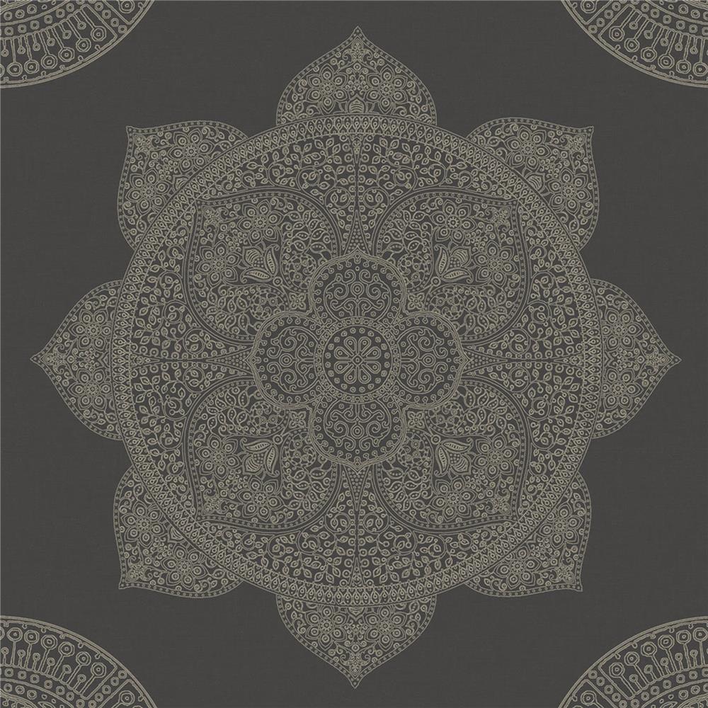 JF Fabrics 52077 99W8621 Karma Wallpaper in Black