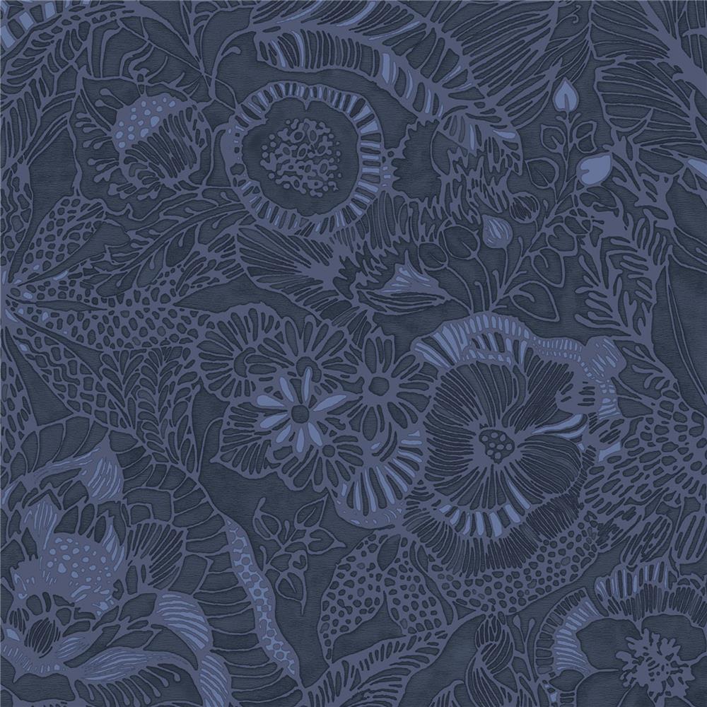 JF Fabrics 52085 68W8611 Impressions Wallpaper in Navy; Indigo; Blue