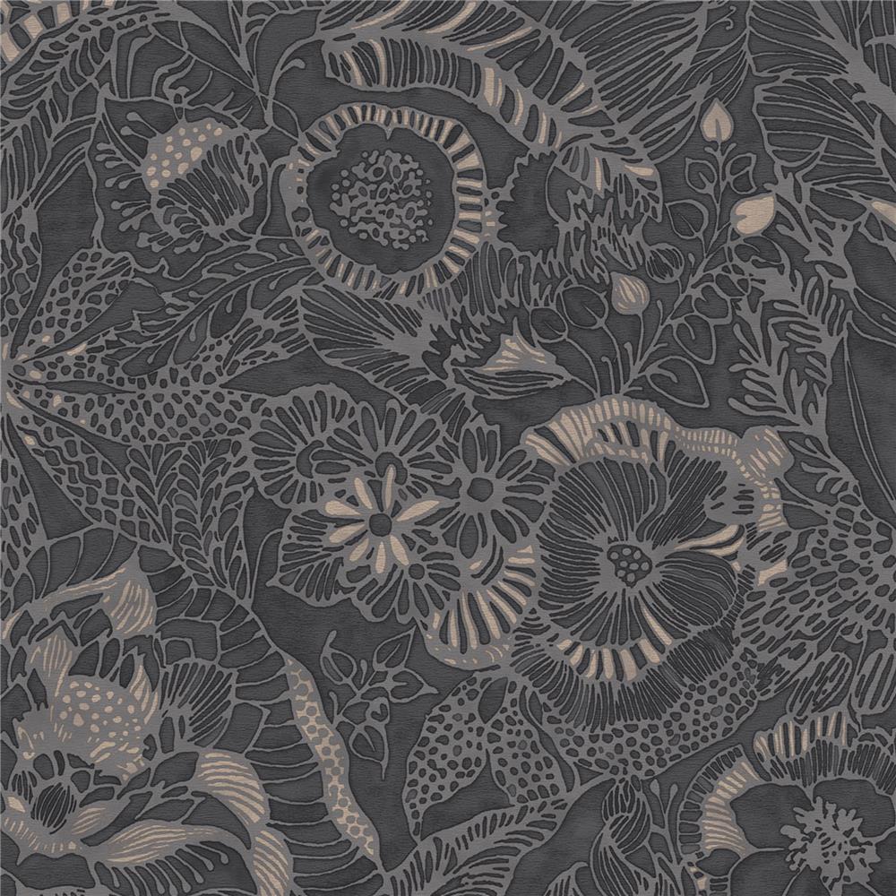 JF Fabrics 52085 98W8611 Impressions Wallpaper in Black; Grey; Beige