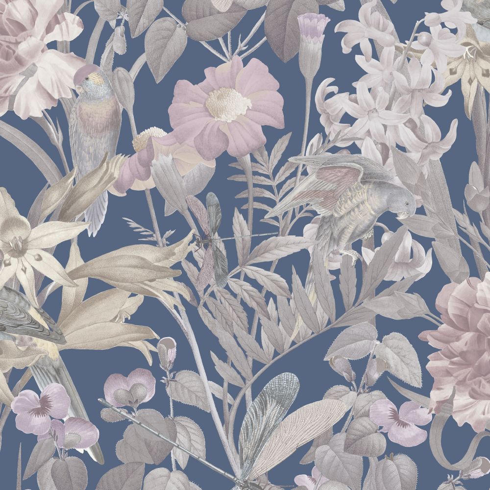 JF Fabrics 8191 43W9081 Wallcovering in Indigo, Taupe, Pink