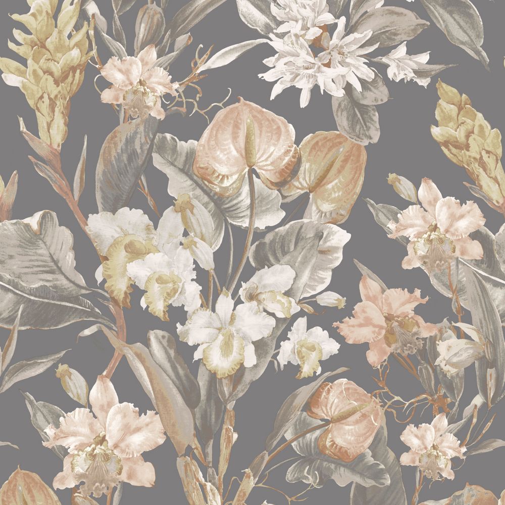 JF Fabrics 8202 64W9321 Wallcovering in Charcoal, Mauve, Bronze, White