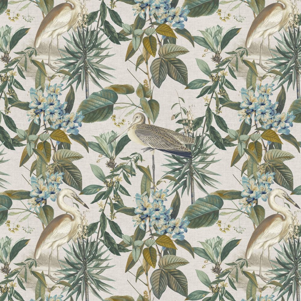 JF Fabrics 8229 76W9441 Wallcovering in Blue, Brown, White, Grey