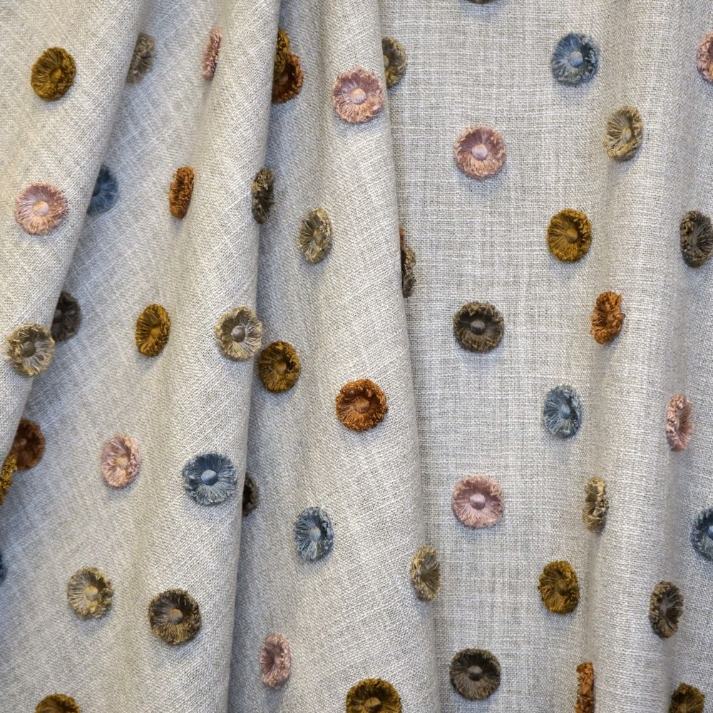 JF Fabric BUTTONS 19J9161 Fabric in Pink, Taupe, Grey, Orange