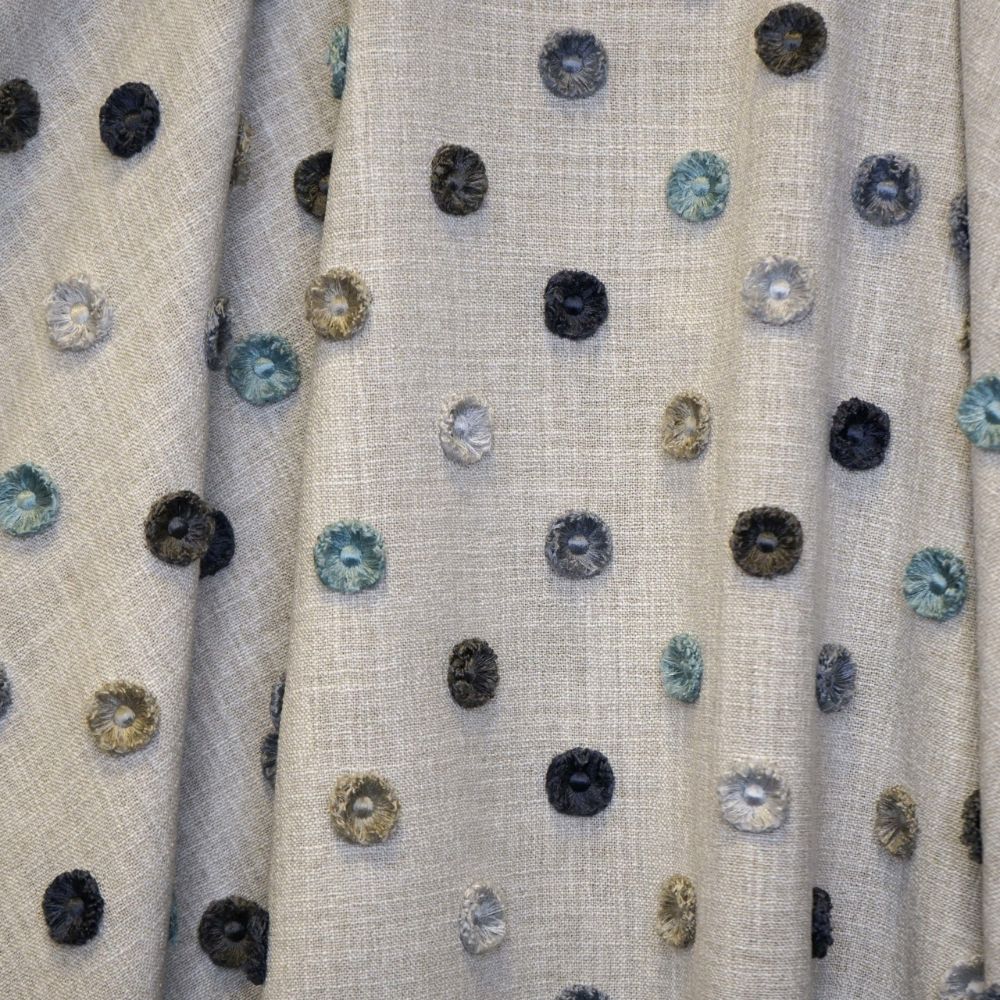 JF Fabrics BUTTONS 66J9161 Drapery Fabric in Blue, Taupe