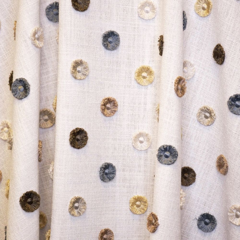 JF Fabrics BUTTONS 92J9161 Drapery Fabric in White, Taupe