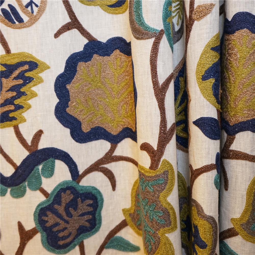 JF Fabrics FLORIANA 73SJ101 Fabric in Blue; Brown; Creme; Beige; Green; Grey; Silver; Multi; Offwhite; Taupe; Turquoise; White