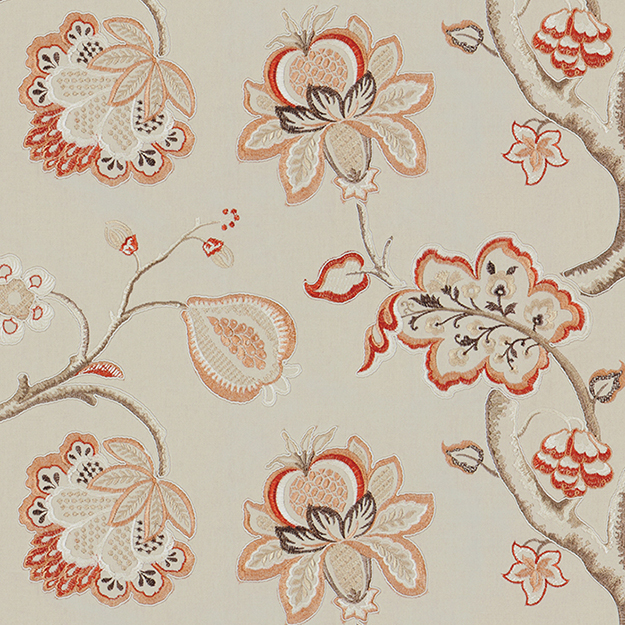 JF Fabric LEAP-26 Color Concepts Coral Sky Embroidered Large Floral Fabric
