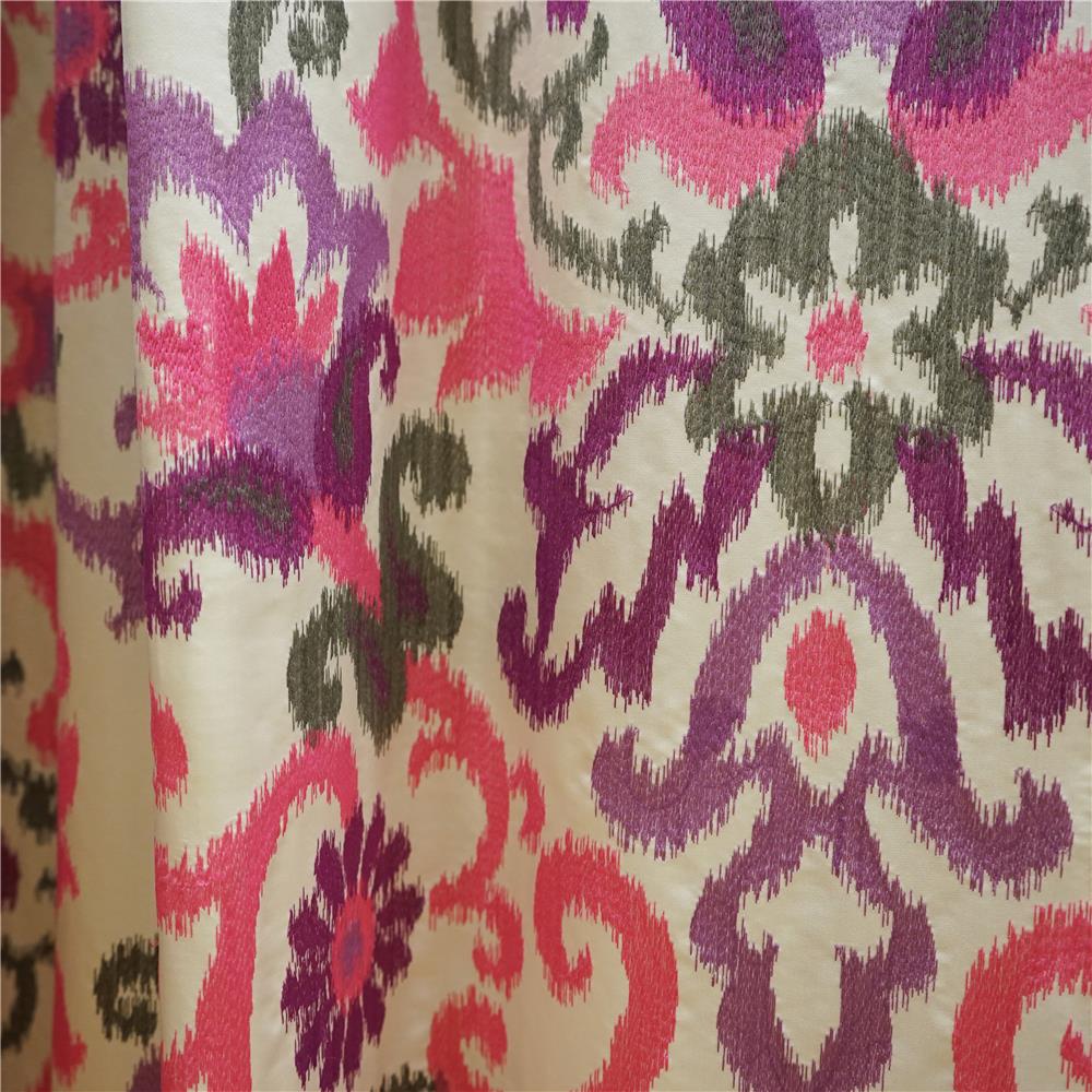 JF Fabrics MARDIGRAS 43SJ101 Fabric in Creme; Beige; Green; Grey; Silver; Multi; Pink; Purple