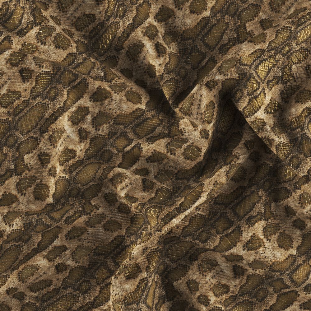 JF Fabrics MINERVA 18J9011 Charmed Animals Fabric in Gold / Cream / Brown
