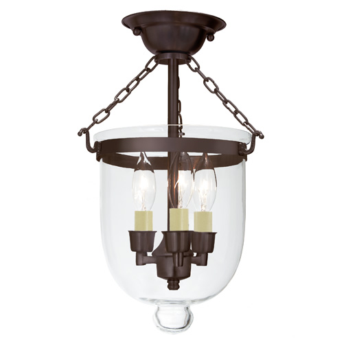 JVI Designs 1015-08 Small semi flush bell jar lantern with clear glass in Oil Rubbed Bronze
