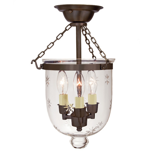 JVI Designs 1016-08 Small semi flush bell jar lantern with star glass in Oil Rubbed Bronze