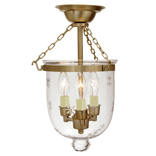 JVI Designs 1016-10 Small semi flush bell jar lantern with star glass in Rubbed Brass