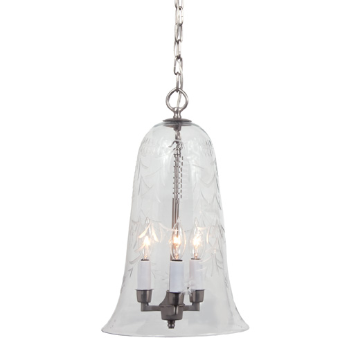 JVI Designs 1039-17 Large elongated bell jar pendant with flower glass in Pewter