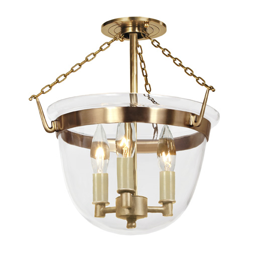 JVI Designs 1153-10 Small semi flush classic bell lantern in clear glass in Rubbed Brass