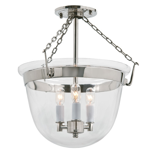 JVI Designs 1153-15 Small semi flush classic bell lantern in clear glass in Polished Nickel