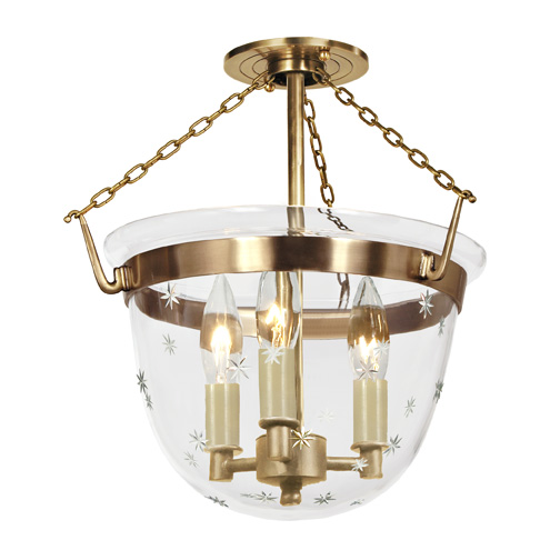 JVI Designs 1154-10 Small semi flush classic bell lantern in tiny star glass in Rubbed Brass