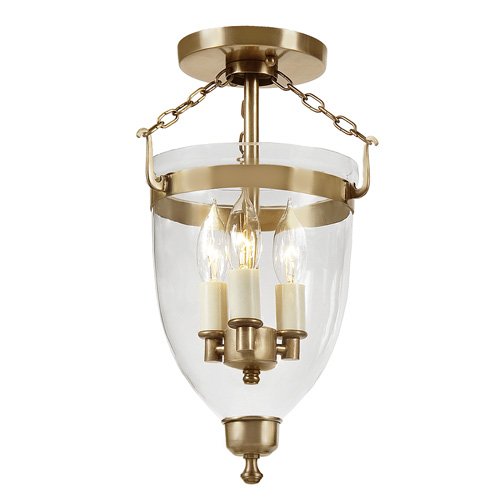JVI Designs 1165-10 Three light danbury bell glass lantern clear glass in Rubbed Brass