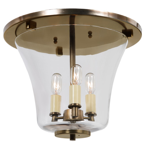 JVI Designs 1181-10 Three light greenwich flush mount bell lantern in Rubbed Brass