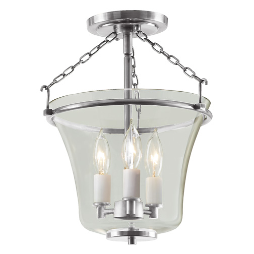 JVI Designs 1182-17 Three light greenwich semi flush bell lantern in Pewter