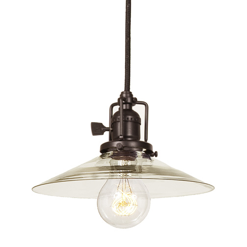 JVI Designs 1200-08 S1 One light Union Square pendant oil rubbed bronze finish 8" Wide, clear mouth blown glass shade