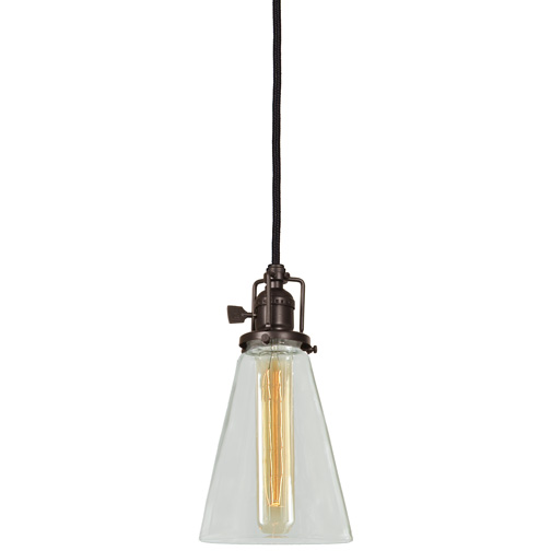 JVI Designs 1200-08 S10 One light Union Square pendant oil rubbed bronze finish 4.75" Wide, clear mouth blown glass shade